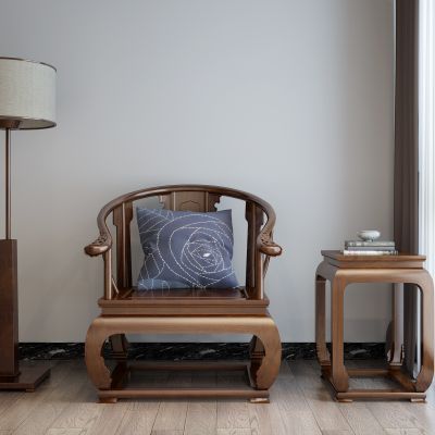 新中式休闲椅 落地灯 盆栽