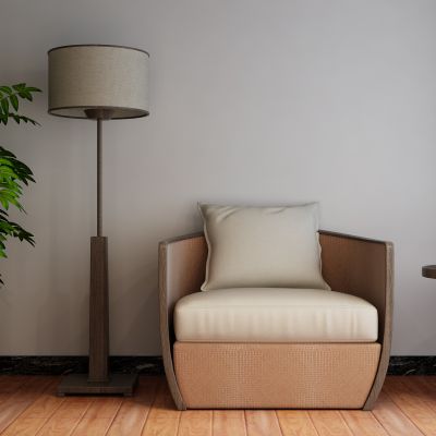新中式休闲椅 落地灯 盆栽