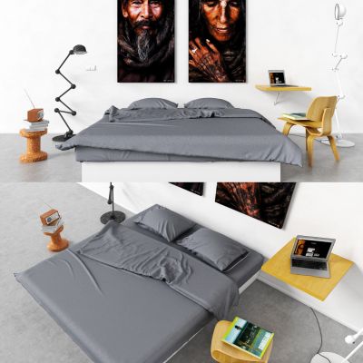 现代床具，床，双人床，床头柜，床具组合