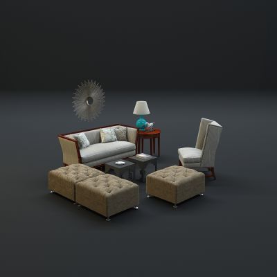 现代沙发茶几组合3D模型