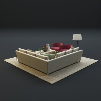 现代沙发茶几组合3D模型