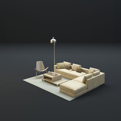 现代沙发茶几组合3D模型