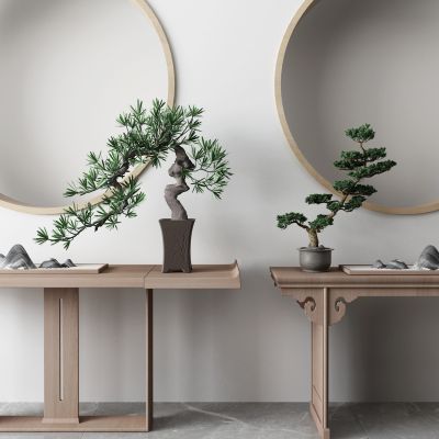 新中式边柜 盆栽 玄关柜