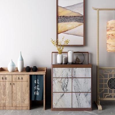 新中式边柜 玄关柜 落地灯