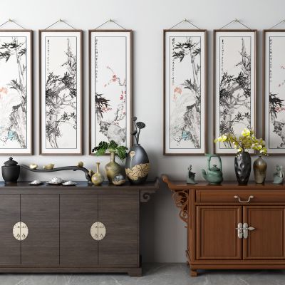 新中式边柜 玄关柜 挂画