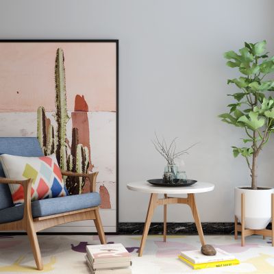 北欧休闲椅 盆栽 挂画