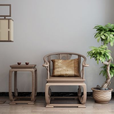 新中式休闲椅 落地灯 盆栽