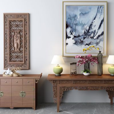 新中式边柜 玄关柜 挂画