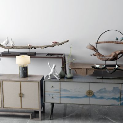 新中式边柜 玄关柜 树枝