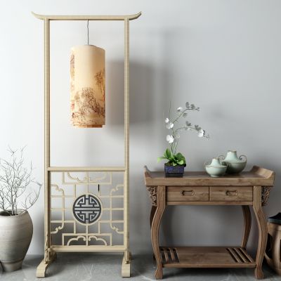 新中式边柜 玄关柜 落地灯