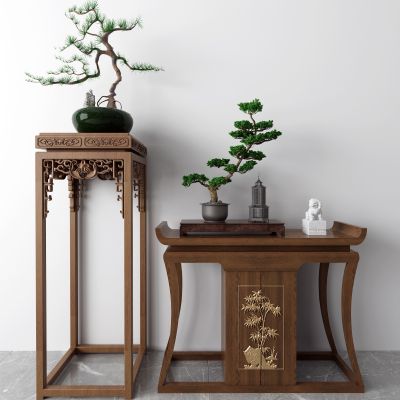 新中式边柜 盆栽 玄关柜