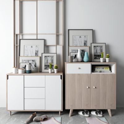 北欧鞋柜 鞋子 挂画 仙人掌