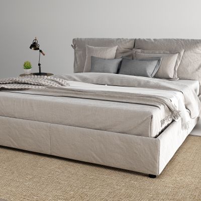 自然风民宿床 布艺床