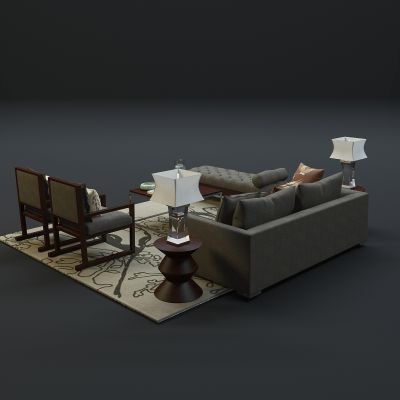 现代沙发茶几组合3D模型