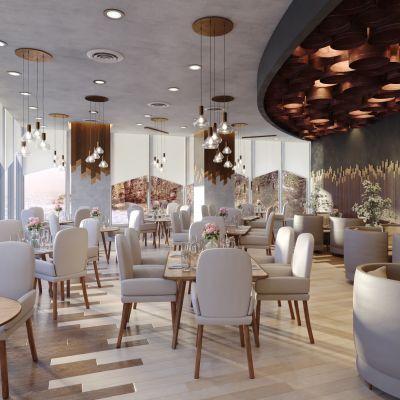 现代餐厅，餐厅，酒店餐厅，餐桌椅组合，餐桌餐椅，餐桌摆盘，桌椅组合