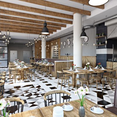 现代餐厅，西餐厅，餐桌椅组合，酒店餐饮，吧台，桌椅组合，酒柜，酒架