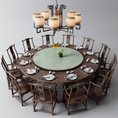 新中式餐桌 吊灯 圆桌