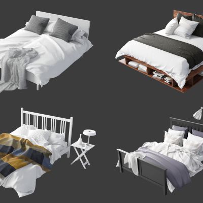 现代床具组合，双人床，床具组合，单人床，绒布双人床，实木双人床