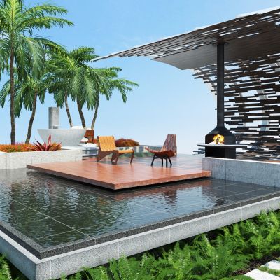 现代园林，园林景观，树木，花草灌木，景观小品，庭院小品，庭院景观