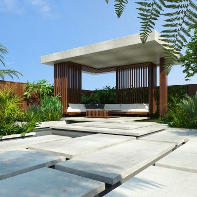 现代园林，园林景观，树木，花草灌木，景观小品，庭院小品，庭院景观