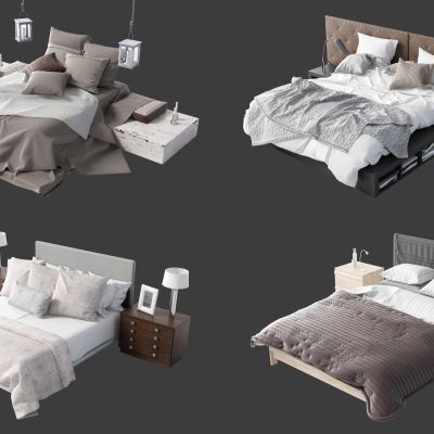 现代床具组合，双人床，床具组合，单人床，绒布双人床，实木双人床