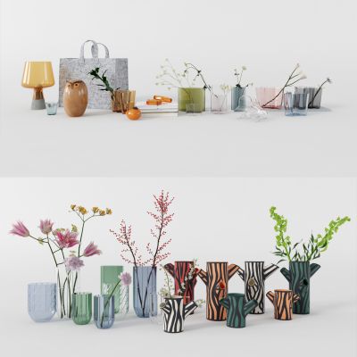 现代花瓶组合，花瓶，小盆栽