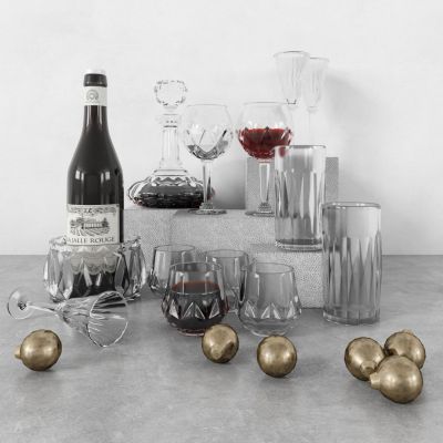 现代酒水组合，酒水饮料，酒瓶，玻璃杯