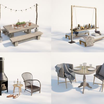 现代庭院小品，庭院餐桌椅，沙发茶几组合，庭院餐桌，休闲座椅，桌椅组合，园林景观小品
