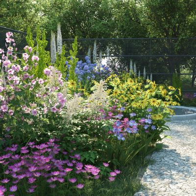 现代园林，园林景观，树木，花草灌木，景观小品，庭院小品，庭院景观