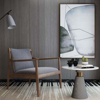 现代休闲椅 挂画 落地灯