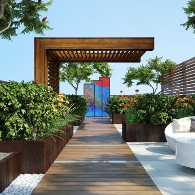 现代园林，园林景观，树木，花草灌木，景观小品，庭院小品，庭院景观