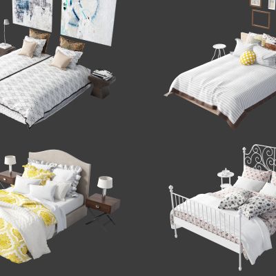 现代床具组合，双人床，床具组合，单人床，绒布双人床，实木双人床