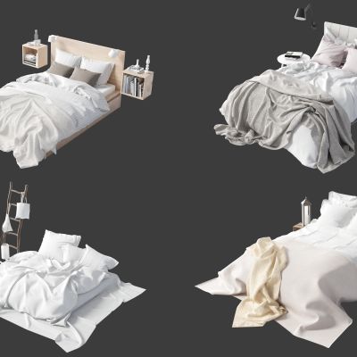 现代床具组合，双人床，床具组合，单人床，绒布双人床，实木双人床