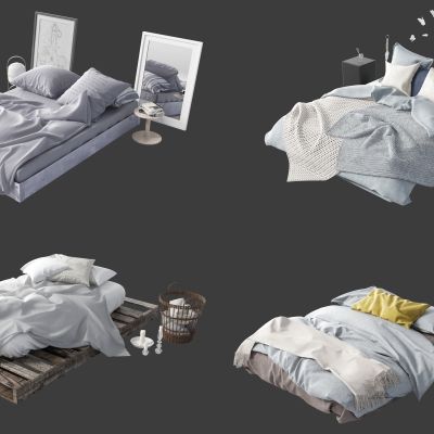 现代床具组合，双人床，床具组合，单人床，绒布双人床，实木双人床