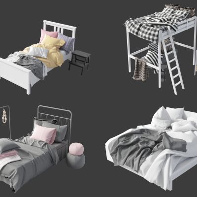 现代床具组合，双人床，床具组合，单人床，绒布双人床，上下铺床