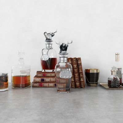 现代酒水组合，酒水饮料，酒水摆件，酒瓶，玻璃杯