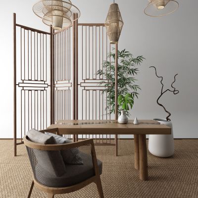 新中式书桌 隔断