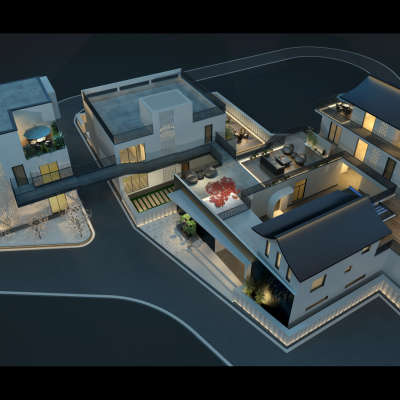 新中式别墅外观3D模型