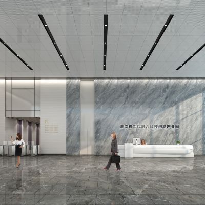 现代办公空间大堂前台3D模型