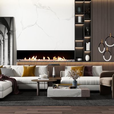 现代布艺沙发茶几组合