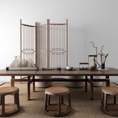 新中式茶桌椅 隔断