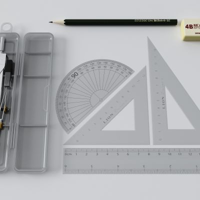 现代圆规 铅笔 尺子