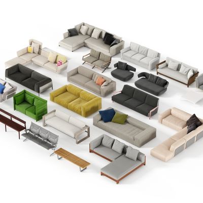 现代沙发，沙发茶几组合，布艺沙发，多人沙发，双人沙发，长椅，排椅