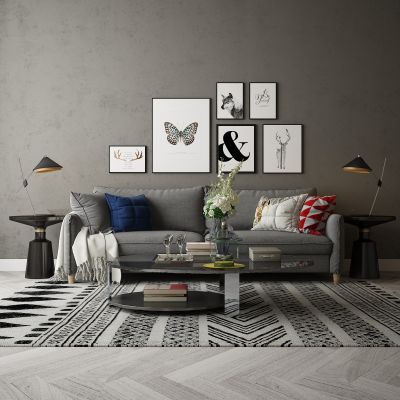 现代家居组合，饰品，沙发柜子挂画