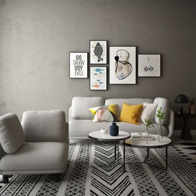 现代家居组合，饰品，沙发柜子挂画
