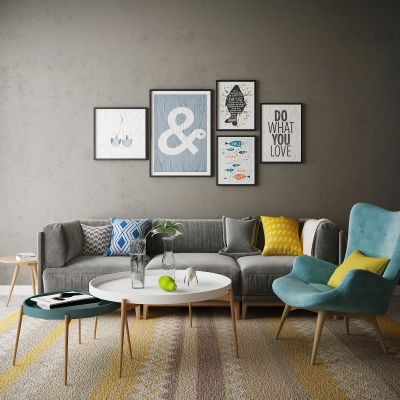 现代家居组合，饰品，沙发柜子挂画