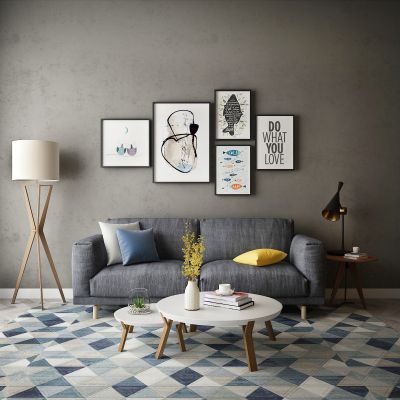 现代家居组合，饰品，沙发柜子挂画