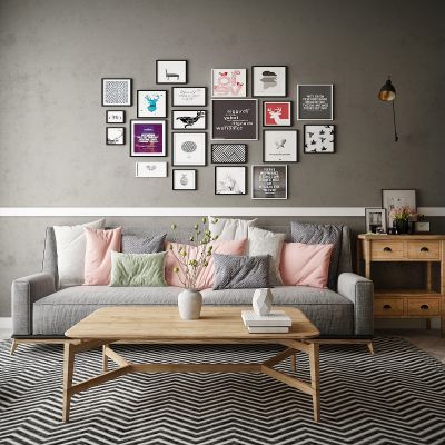 现代家居组合，饰品，沙发柜子挂画