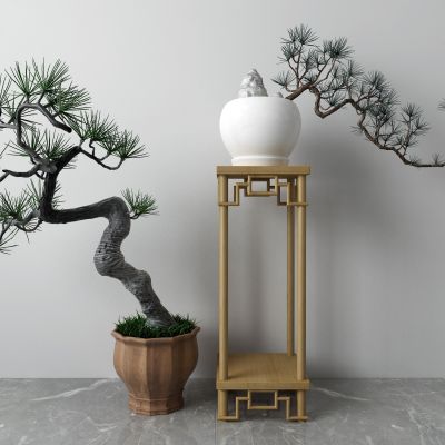 新中式盆栽 花几 松树