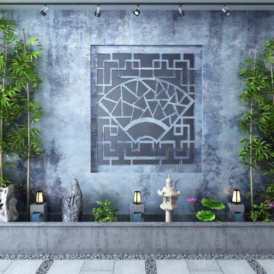 新中式景观小品 竹子 石灯